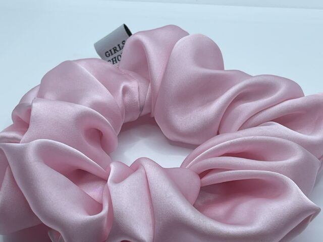 Baby pink silk scrunchies XL