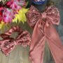 peach fancy bow long tail pin with fancy scrunchie peach fancy bow long tail pin with fancy scrunchie