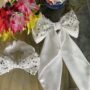 white fancy bow long tail pin with fancy scrunchie white fancy bow long tail pin with fancy scrunchie