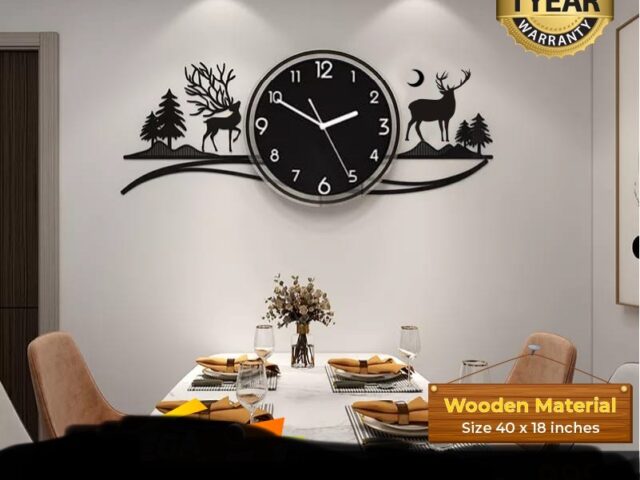 Deers in Forest and Mountain Scenic Clock