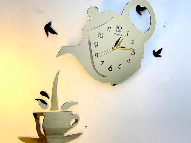 Kettle Tea Wall Clock for kitchen and Home Golden Acrylic