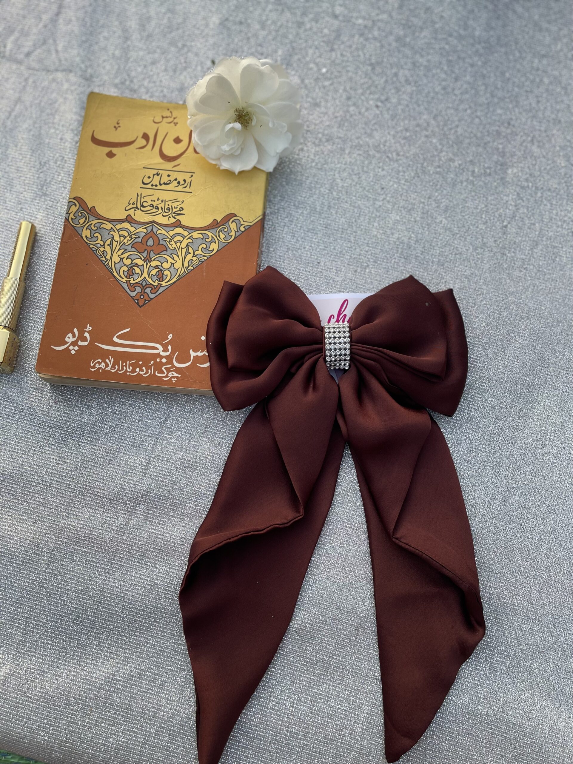 choclate brown fancy lace silk long tail pin